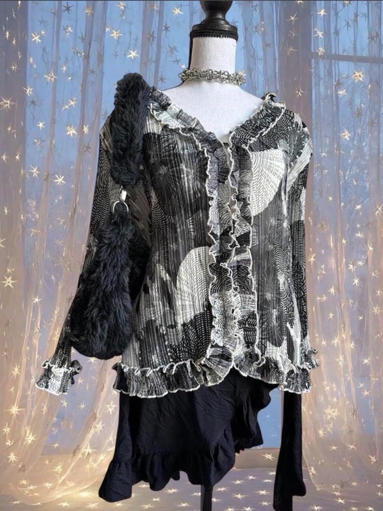 Alberto Makali Tops - Alberto Makali Black & White Ruffled Long Sleeve Blouse